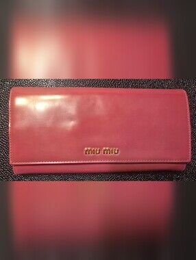 Miu Miu Pink Leather Continental Wallet with Gold Logo